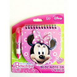 BLOC NOTE 3 D + STYLO MINNIE