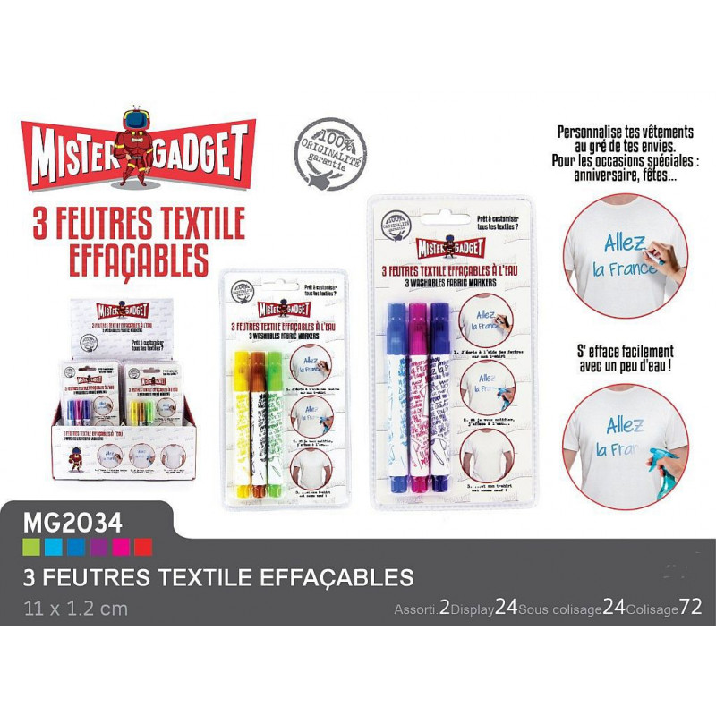 FEUTRES TEXTILE EFFACBLES A L'EAU x 3