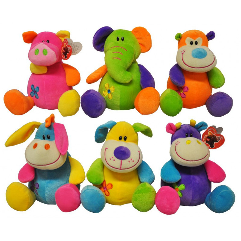 PELUCHE ANIMAUX COLORES 23CM