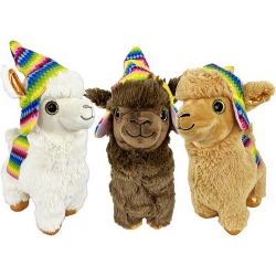 PELUCHE LAMA HABILLE BONNET 35 CM