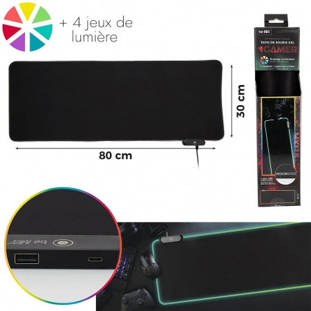 TAPIS DE SOURIS GAMER XL RGB 2 PORTS USB