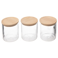 COFFRET 3 BOCAUX A EPICES VERRE ET BOIS HERMETIQUE