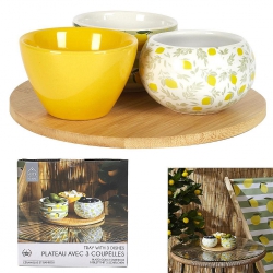 COFFRET PLATEAU APERO BAMBOU 3 COUPELLES BAIN DE SOLEIL