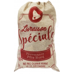 HOTTE DU PERE NOEL EN JUTE IMPRIMEE 50X70 CM