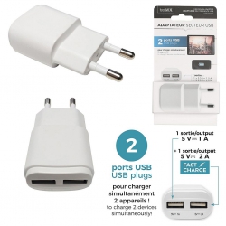 CHARGEUR SECTEUR DOUBLE PORT USB 3A