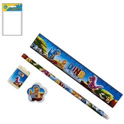 SET PAPETERIE DINOSAURE 19 CM 4 PIECES