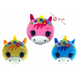 PELUCHE TETE LICORNE 20 CM 3 COLORIS