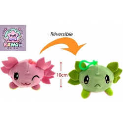 PORTE CLE PELUCHE SALAMANDRE AXOLOTL REVERSIBLE KAWAII