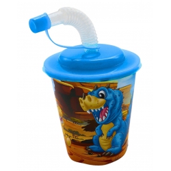 VERRE GOBELET DINOSAURE 9CM 250 ML 3D AVEC PAILLE