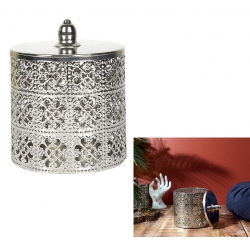 BOITE DECO ARGENTEE AVEC COUVERCLE H13.5 CM