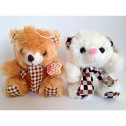 PELUCHE OURS MARRON ET ECRU 18 CM