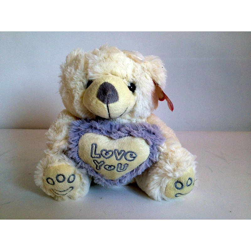 PELUCHE OURS COEUR ECRU 20 CM