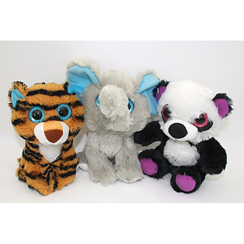 PELUCHE ANIMAUX AVEC YEUX PAILLETES- 17 CM