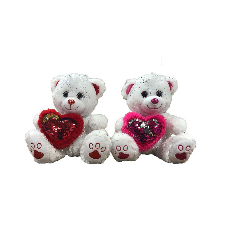 PELUCHE OURS BLANC COEUR BRILLANT 25 CM