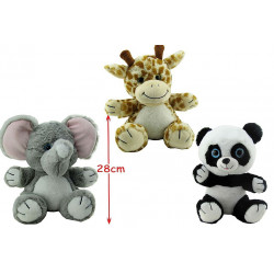 PELUCHE ELEPHANT,PANDA,GIRAFE 28 CM